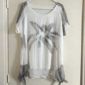 Women Sheer Abstract Tunic Top Large Lagenlook Artsy Boho Flowy Resort Wellness